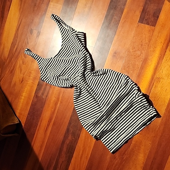 American Apparel backless bodycon mini dress - black and white striped - Picture 1 of 2
